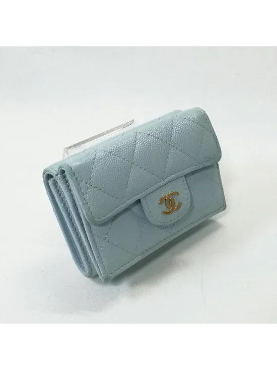 Chanel Caviar Leather Blue Trifold Wallet - Picture 2 of 5